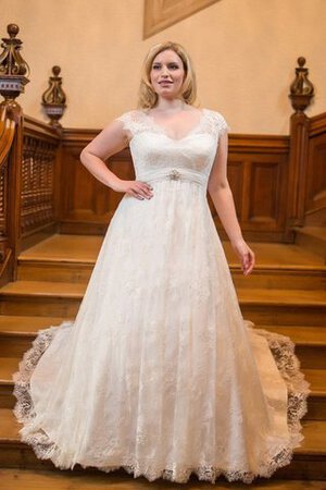 Robe de mariée ligne a de col en v de tour de ceinture en haute avec perle en satin - Photo 3