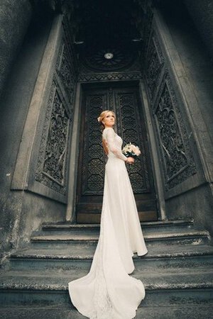 A-Line Chiffon langärmeliges Spitze schlichtes Brautkleid mit Gericht Schleppe - Bild 2