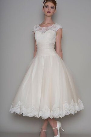 Juwel Ausschnitt gesticktes glamouröses wadenlanges Brautkleid mit Applikation aus Tüll - Bild 3