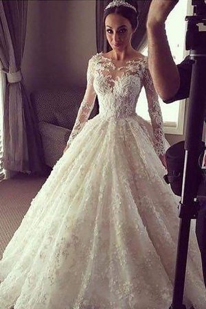 Duchesse-Linie Lange Ärmeln Gericht Schleppe Schaufel-Ausschnitt Extravagantes Brautkleid - Bild 2
