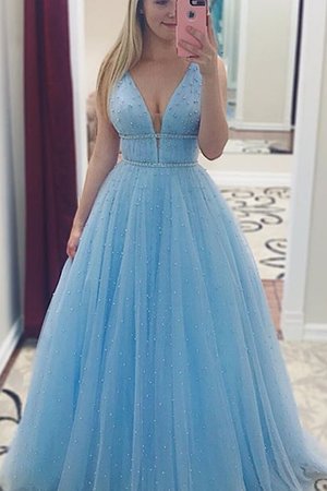Natürliche Taile Prinzessin Verlockend Bodenlanges Abendkleid mit Perlen - Bild 2