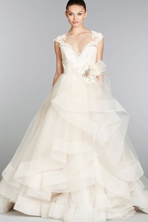 Abito da Sposa in Pizzo Senza Maniche con Cristino Ball Gown V-Scollo in pizzo - Foto 1
