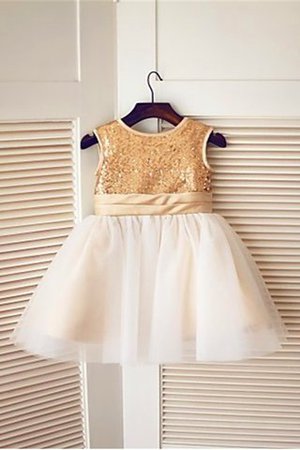 Robe de cortège enfant manche nulle avec fleurs a-ligne de princesse encolure ronde - Photo 2