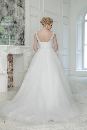 Abito da Sposa Naturale in Tulle A-Line A Terra con Perline in pizzo - Foto 3