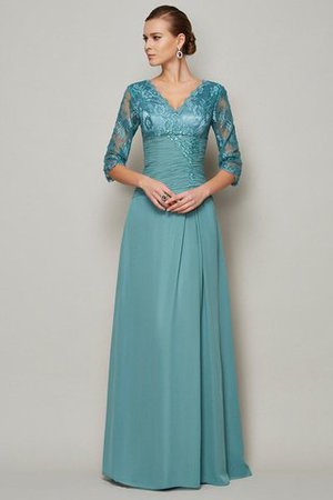 Robe mère de mariée de col en v en chiffon en 3/4 manche fermeutre eclair ligne a - Photo 1