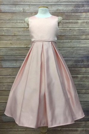 Satin plissiertes A-Line langes knöchellanges Blumenmädchenkleid - Bild 1