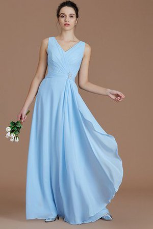 Gerüschtes V-Ausschnitt Bodenlanges Brautjungfernkleid aus Chiffon ohne Ärmeln - Bild 3