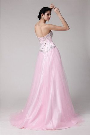 Robe de bal naturel a-ligne de traîne courte satin tissé extensible avec perle - Photo 2