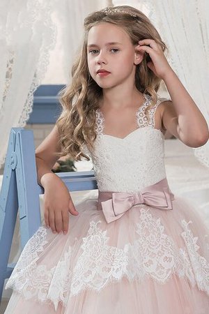 Robe de cortège enfant naturel manche nulle de mode de bal en tulle de col en cœur - Photo 2