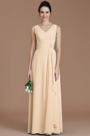 Gerüschtes V-Ausschnitt Bodenlanges Brautjungfernkleid aus Chiffon ohne Ärmeln - Bild 11