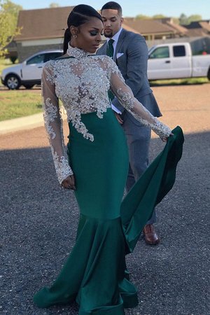 Satin Lange Ärmeln Meerjungfrau Stil Hoher Ausschnitt Anmutig Abendkleid - Bild 1