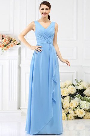 Robe demoiselle d'honneur longue de fourreau en chiffon avec perle v encolure - Photo 3