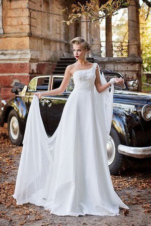 Abito da Sposa A Terra con Perline Allacciato monospalla in Chiffon Senza Maniche - Foto 1