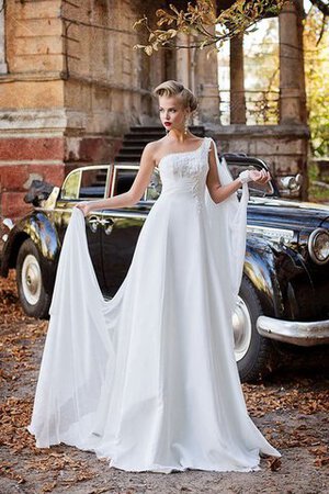 Enganliegendes Chiffon bodenlanges Brautkleid mit Empire Taille mit Applikation - Bild 1