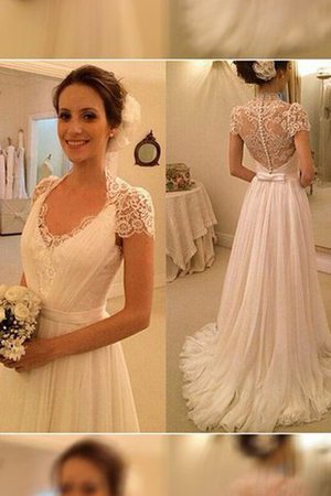 Abito da Sposa Naturale A-Line in Pizzo V-Scollo Senza Maniche - Foto 1