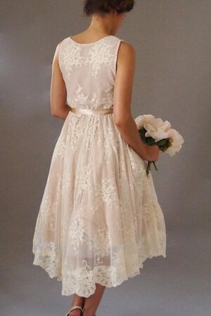 Robe de mariée simple decoration en fleur a-ligne avec sans manches encolure ronde - Photo 2