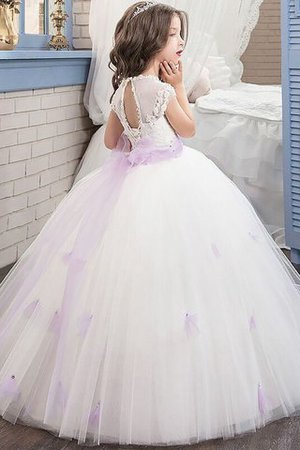 Duchesse-Linie Tüll Bodenlanges Blumenmädchenkleid mit Juwel Ausschnitt mit Schleife - Bild 2