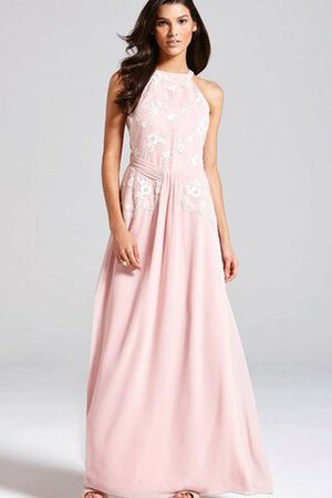 Reißverschluss Chiffon Hoher Kragen a linie bodenlanges Brautjungfernkleid mit Bordüre - Bild 1