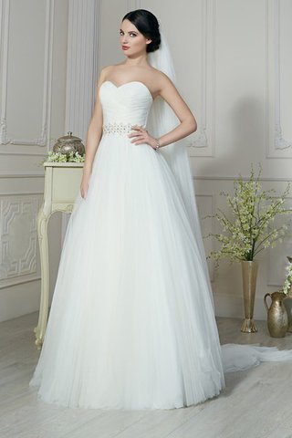 Abito da Sposa A Terra in Tulle Cuore Spazzola Treno Allacciato con Increspato - Foto 1