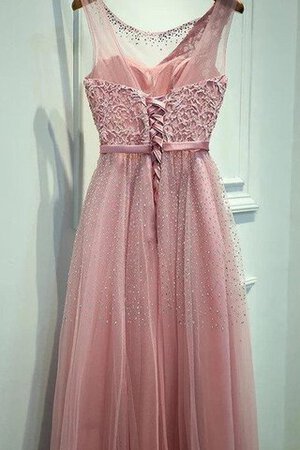 Schaufel-Ausschnitt Ärmelloses a linie Tüll Organza Brautjungfernkleid mit Bordüre - Bild 2