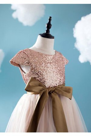 Schaufel-Ausschnitt Tüll A-Line bodenlanges Blumenmädchenkleid mit Rüschen - Bild 4