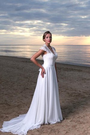 Moderno Vestido de Novia en Gasa de Playa de Escote en V de Fajas - Foto 3