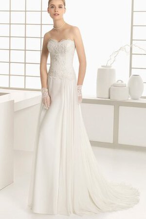 Niedrige Taille Strand Perlenbesetztes A-Linie Elegantes Brautkleid mit Herz-Ausschnitt - Bild 1