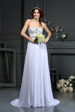 Robe de mariée naturel avec perle de traîne moyenne en chiffon de princesse - Photo 1