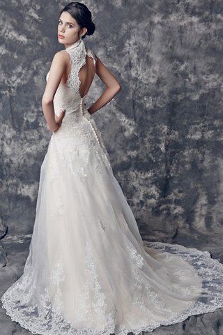 Robe de mariée vintage ligne a v encolure decoration en fleur noeud - Photo 2