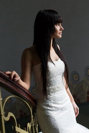 Ärmelloses natürliche Taile Reißverschluss Spitze bodenlanges Brautkleid mit Bordüre - Bild 3