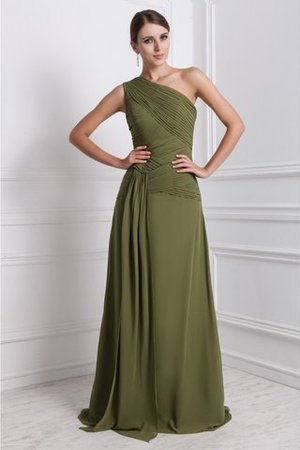 Robe de bal naturel d'épaule asymétrique avec zip avec sans manches en chiffon - Photo 1