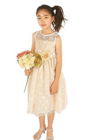 Abito da Cerimonia Bambini con Fiore Senza Maniche con Fusciacca in pizzo A-Line - Foto 2