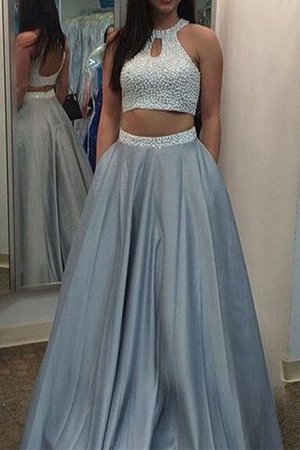 Ärmelloses Empire Taille Zweistück Satin Bodenlanges Abendkleid - Bild 1