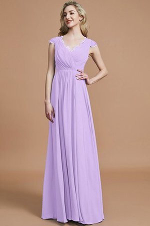 Robe demoiselle d'honneur naturel jusqu'au sol de princesse a-ligne ruché - Photo 24