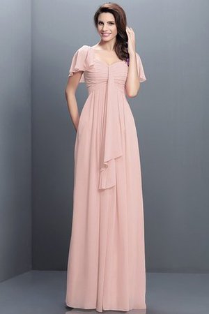 Halbe Ärmeln Herz-Ausschnitt Plissiertes Bodenlanges Brautjungfernkleid aus Chiffon - Bild 21