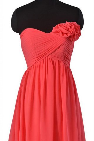 Robe demoiselle d'honneur en chiffon avec fleurs ruché manche nulle avec zip - Photo 2