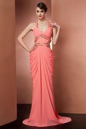 A-Line Chiffon Anständiges Abendkleid mit Offenen Rücken mit Nackenband - Bild 1