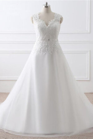 Robe de mariée manche nulle de princesse accrocheur avec ruban v encolure - Photo 1