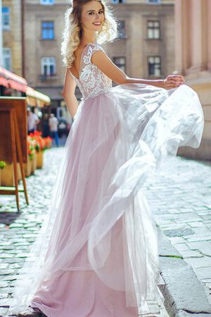 Robe de soirée naturel en tulle col en bateau de traîne courte a-ligne - Photo 2