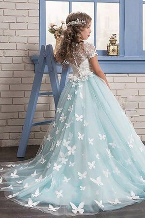 Prinzessin Schaufel-Ausschnitt A-Linie Blumenmädchenkleid mit Kurzen Ärmeln mit Bordüre - Bild 2