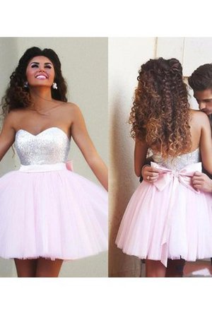 Prinzessin Natürliche Taile Perlenbesetztes Herz-Ausschnitt Kurzes Abschlusskleid - Bild 1