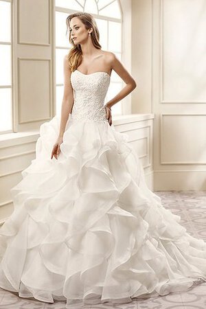 Organza trägerlos Ärmelloses romantisches Brautkleid mit mehrschichtigen Rüsche aus Spitze - Bild 1