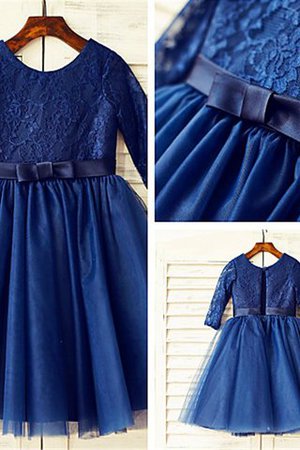 Abito da Cerimonia Bambini Tondo A-Line con Fiore con Maniche Lunghe in Tulle - Foto 5