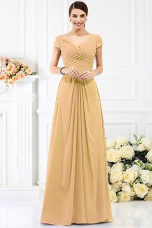 Chiffon Prinzessin Bodenlanges Brautjungfernkleid mit Kurzen Ärmeln mit Drapierung - Bild 12