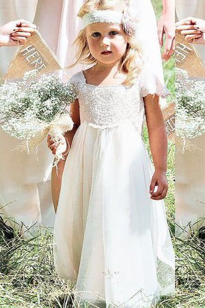 Natürliche Taile A Linie Quadrat Ausschnitt Blumenmädchenkleid aus Chiffon mit Bordüre - Bild 1