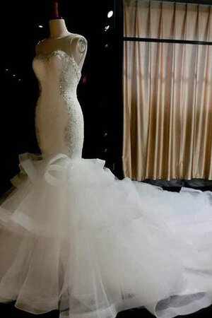 Robe de mariée romantique luxueux de col en cœur avec perle de traîne courte - Photo 1