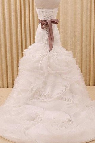 Abito da Sposa Allacciato in Organza Cuore Senza Maniche A Terra Naturale - Foto 2