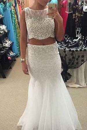 Normale Taille Perlenbesetztes Bodenlanges Anständiges Abendkleid aus Tüll - Bild 1