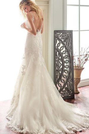 Vestido de Novia en Encaje de Apliques de Plisado de Cola Corte de Escote redondo - Foto 3