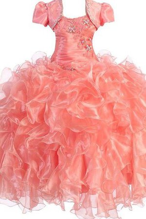 Perlenbesetztes kurze Ärmeln A-Line Blumenmädchenkleid mit Rüschen - Bild 1